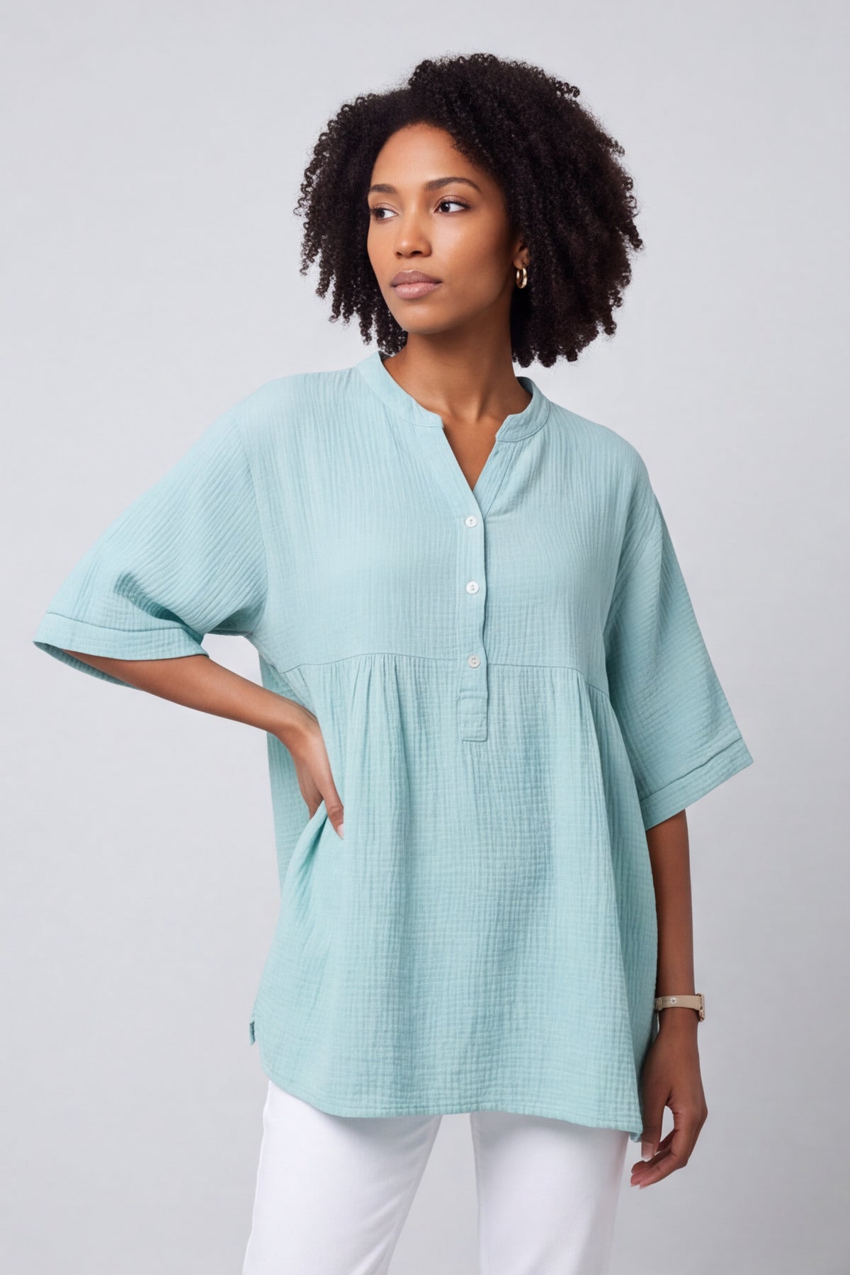 Indi button Cotton Mint Top