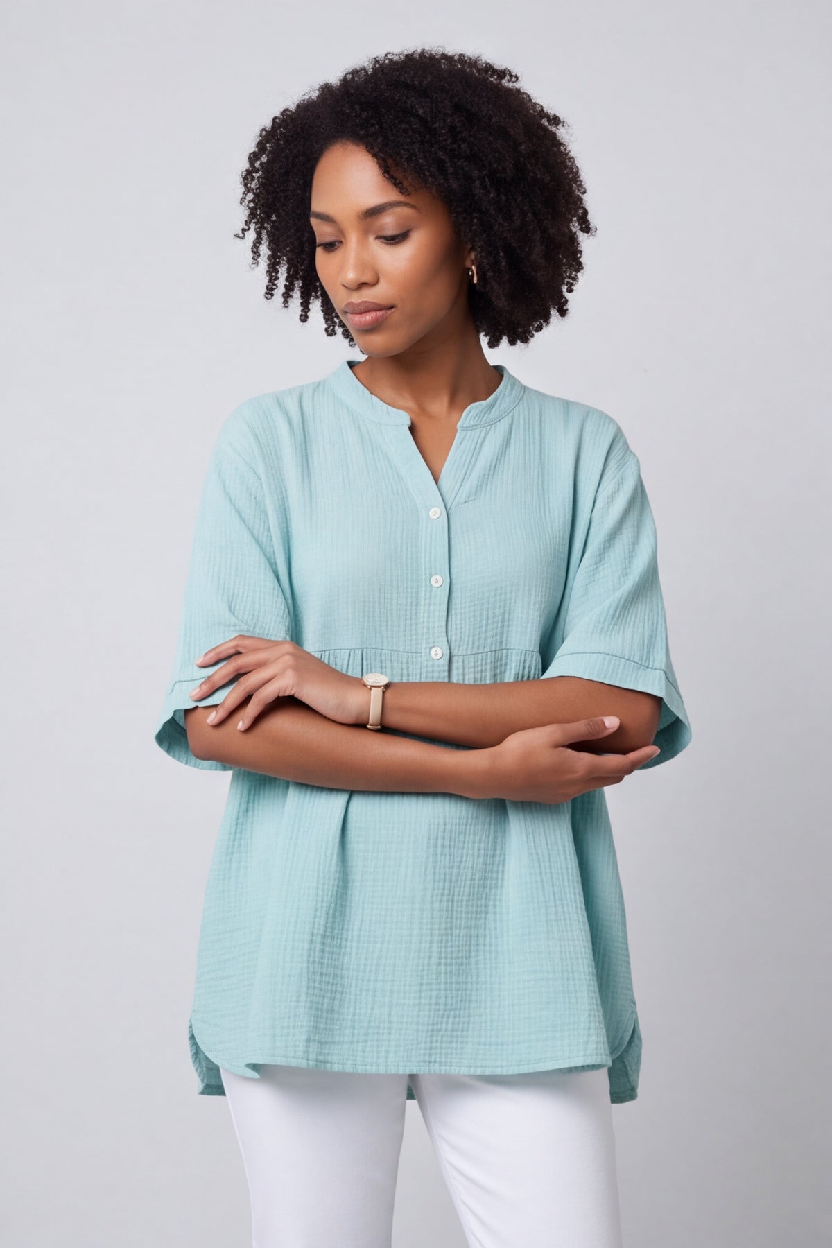 Indi button Cotton Mint Top