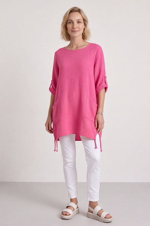 Casey Crinkle Cotton Tunic Fuchsia - Image 6