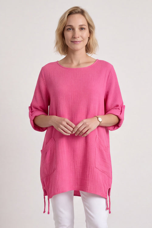 Casey Crinkle Cotton Tunic Fuchsia - Image 5