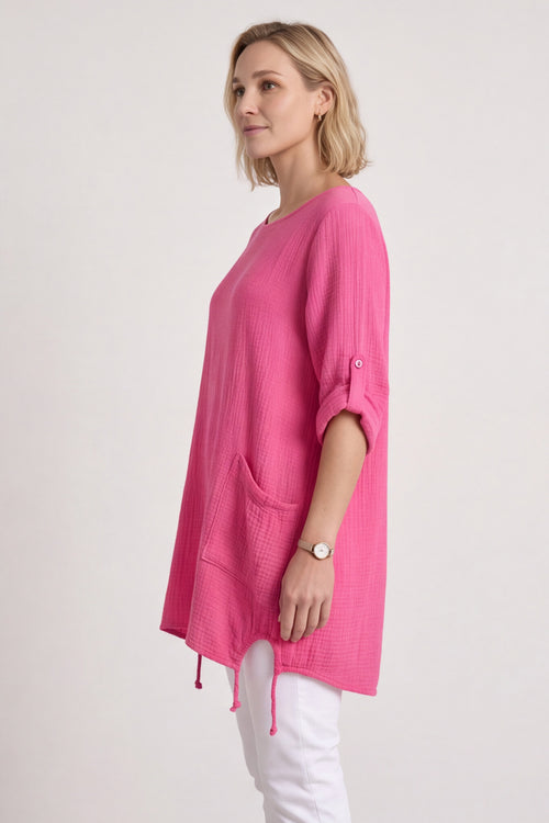Casey Crinkle Cotton Tunic Fuchsia - Image 4
