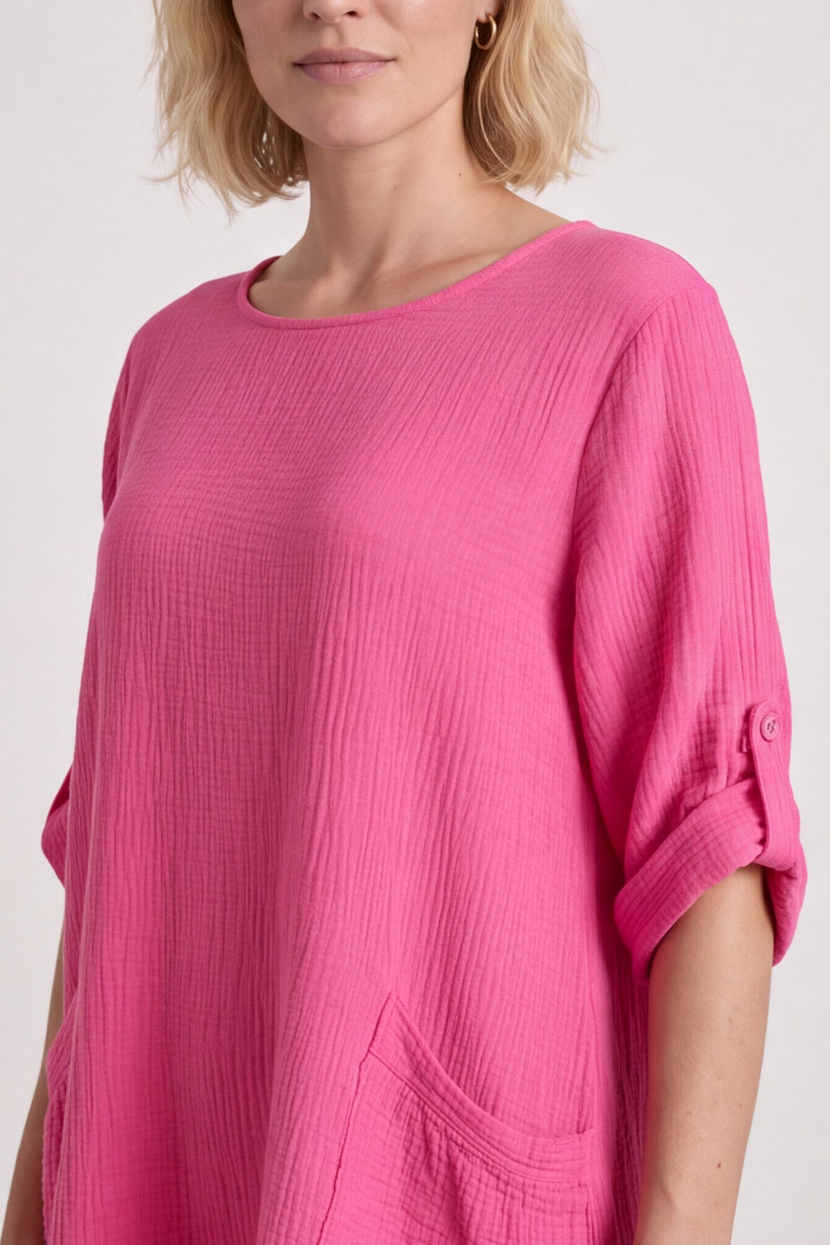 Casey Crinkle Cotton Tunic Fuchsia