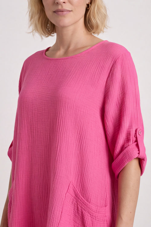 Casey Crinkle Cotton Tunic Fuchsia - Image 3
