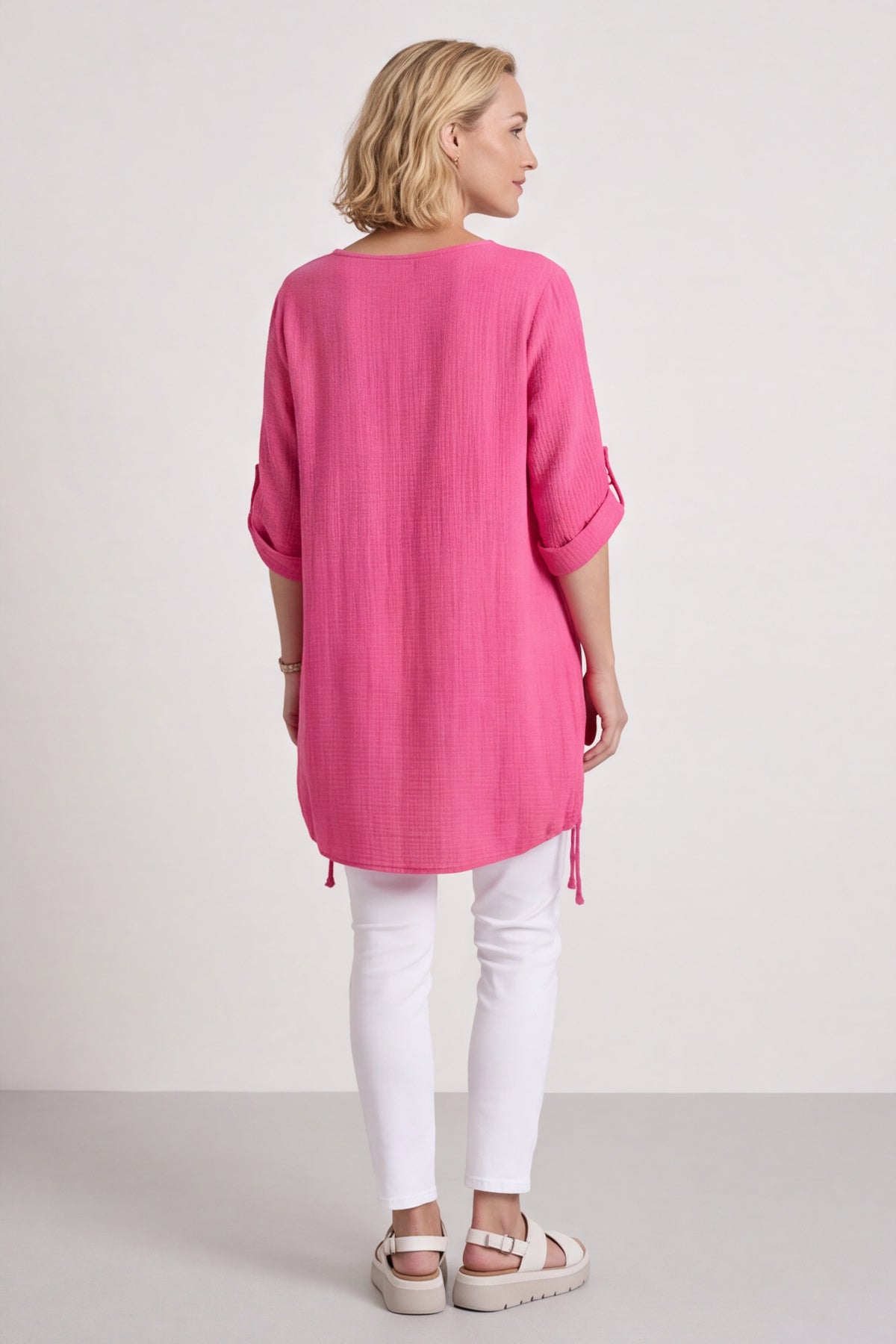 Casey Crinkle Cotton Tunic Fuchsia