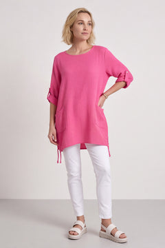 Casey Crinkle Cotton Tunic Fuchsia