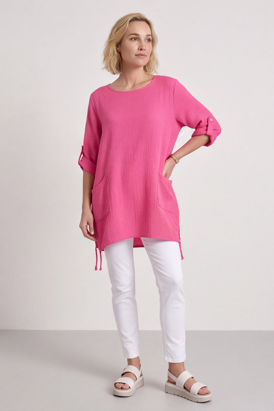 Casey Crinkle Cotton Tunic Fuchsia