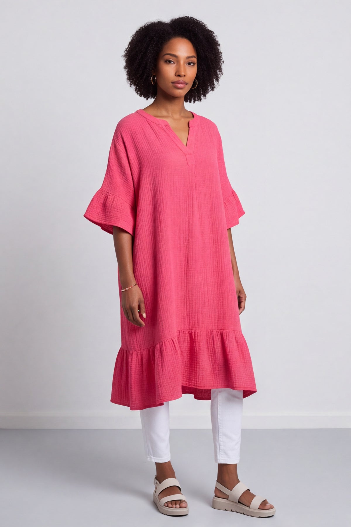 Crespa Crinkle Cotton Dress Baby Pink