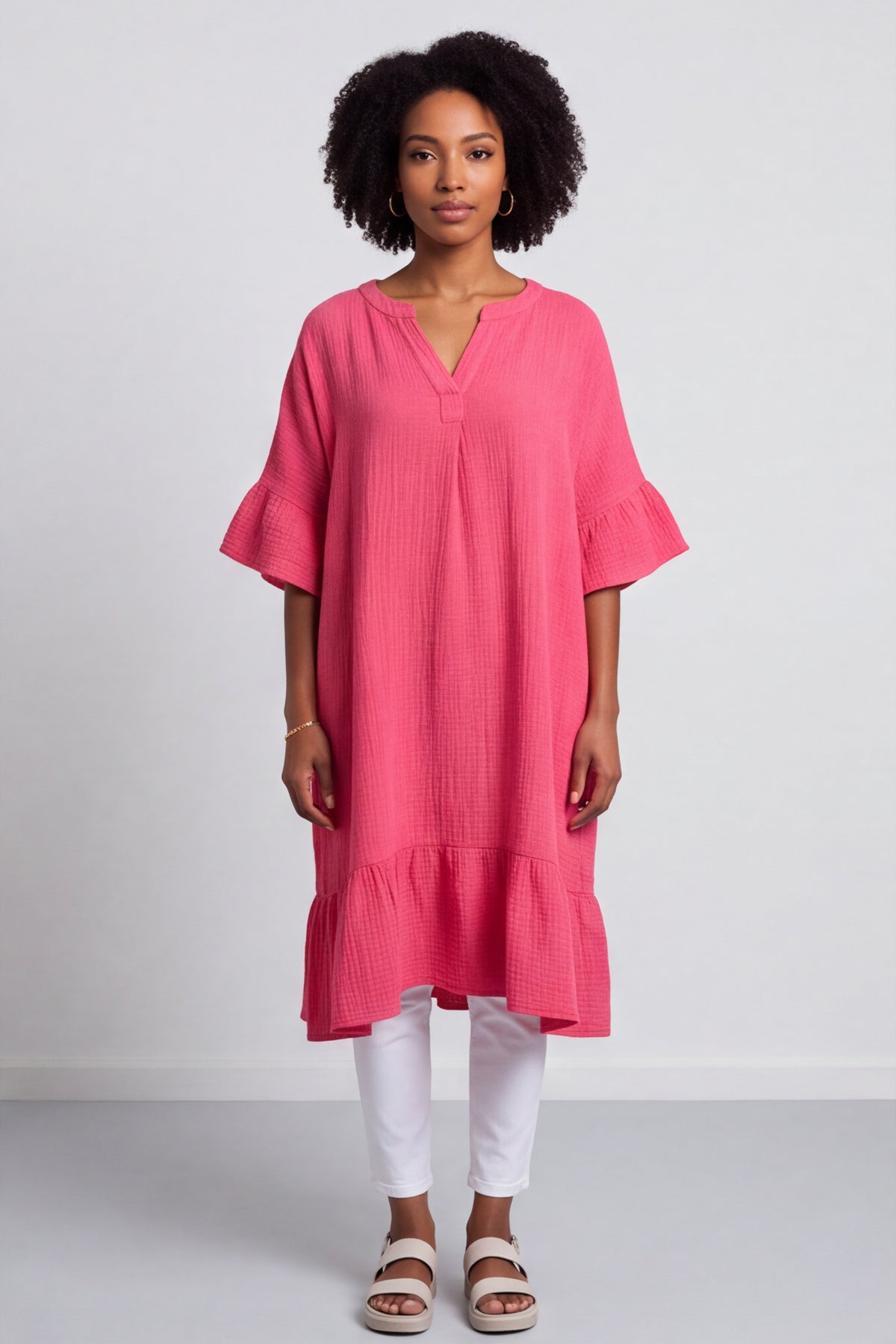 Crespa Crinkle Cotton Dress Baby Pink