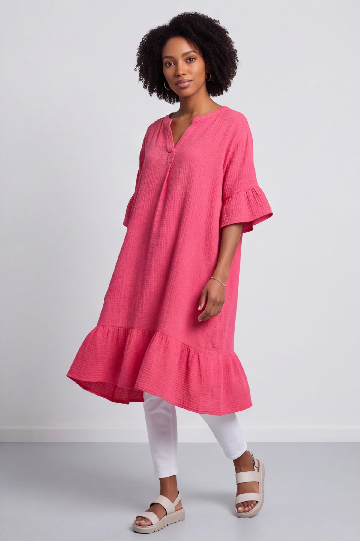 Crespa Crinkle Cotton Dress Baby Pink