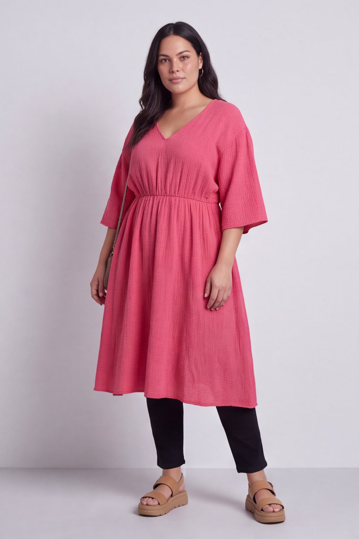 Illaria Crinkle Cotton Dress Fuchsia
