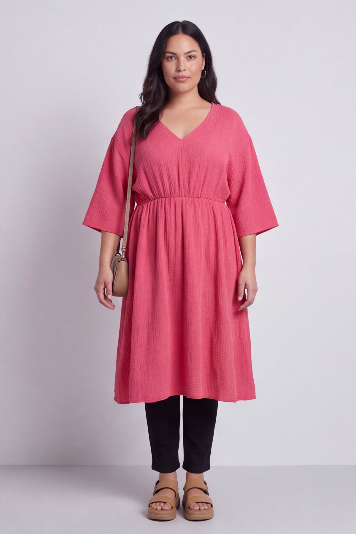 Illaria Crinkle Cotton Dress Fuchsia