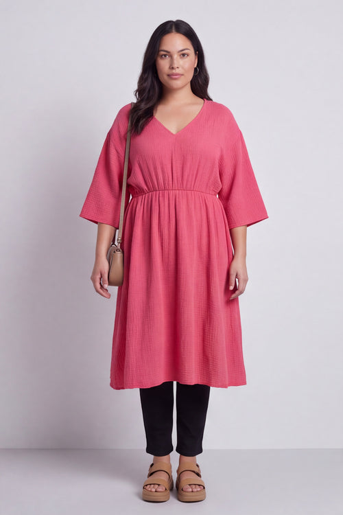 Illaria Crinkle Cotton Dress Fuchsia - Image 5