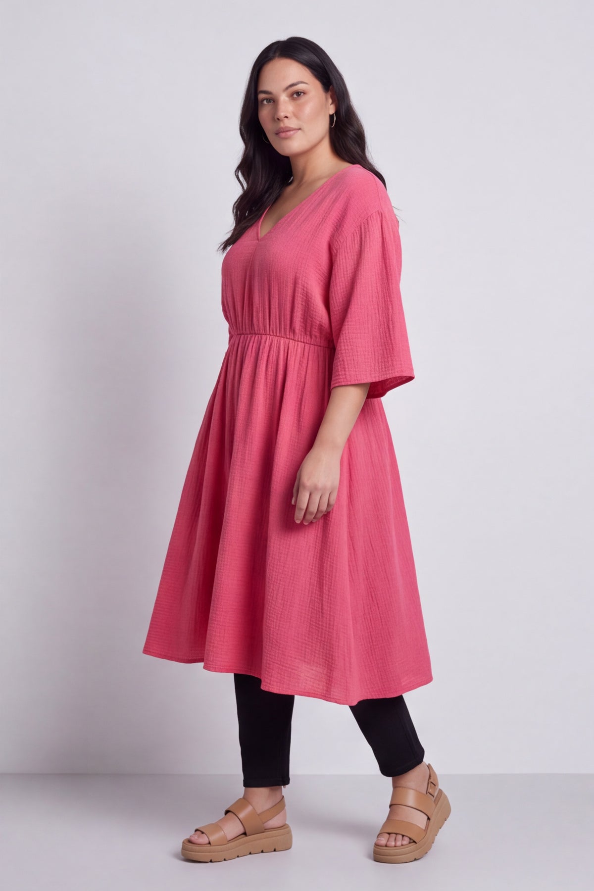 Illaria Crinkle Cotton Dress Fuchsia