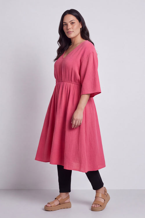 Illaria Crinkle Cotton Dress Fuchsia - Image 4