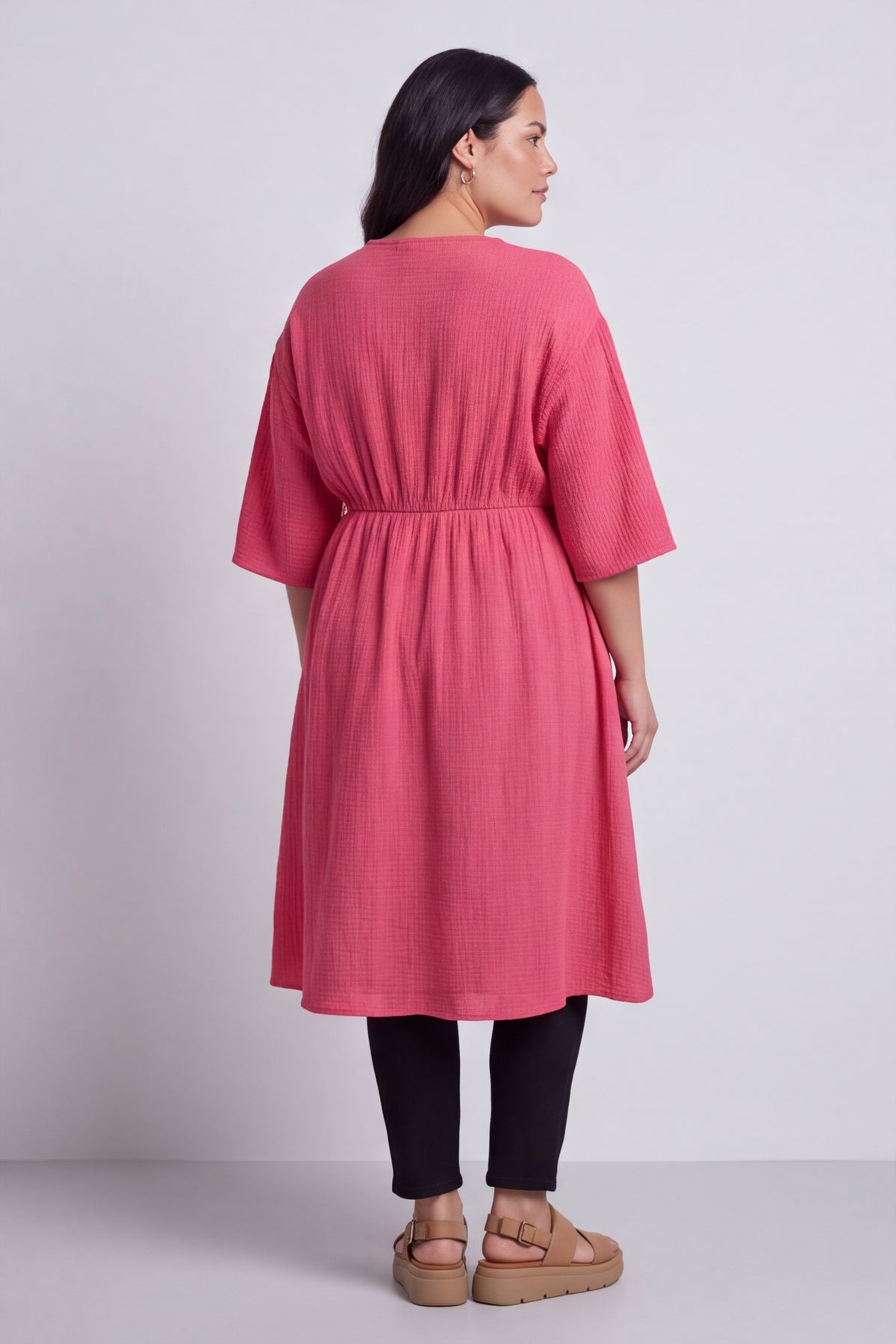 Illaria Crinkle Cotton Dress Fuchsia