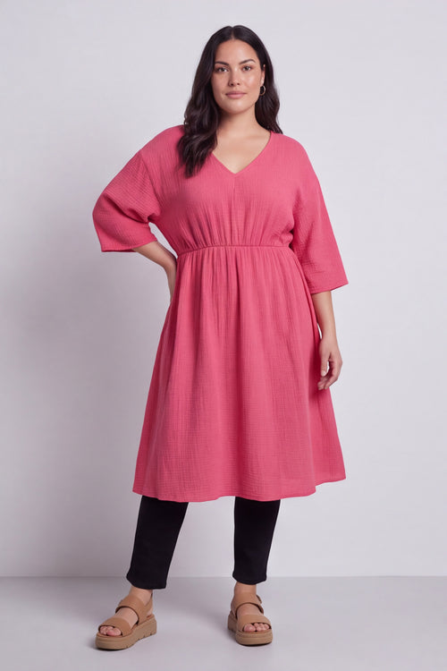 Illaria Crinkle Cotton Dress Fuchsia - Image 1