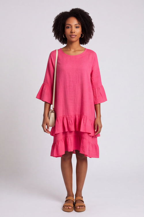 Kalli Cotton Frill Pink Dress - Image 2