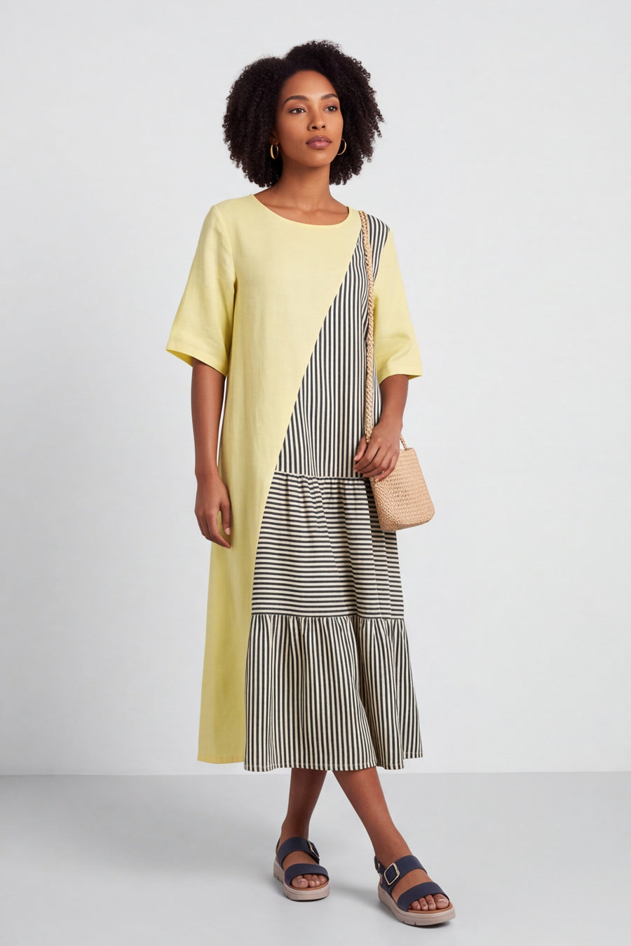 Rosa Stripe Yellow Linen Dress