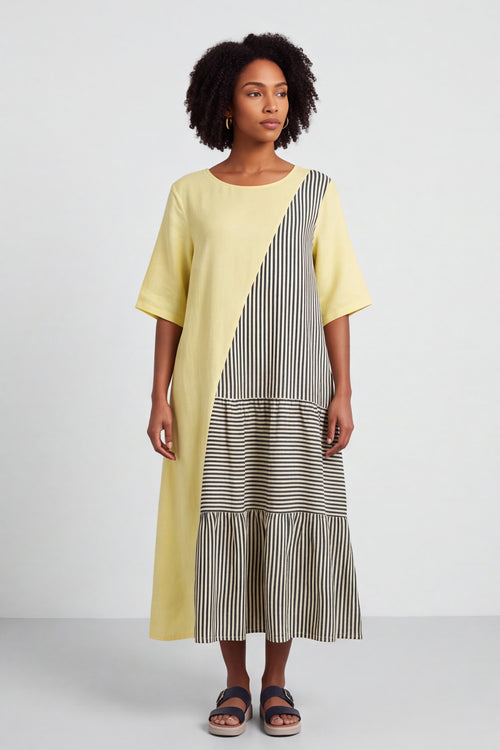 Rosa Stripe Yellow Linen Dress - Image 3