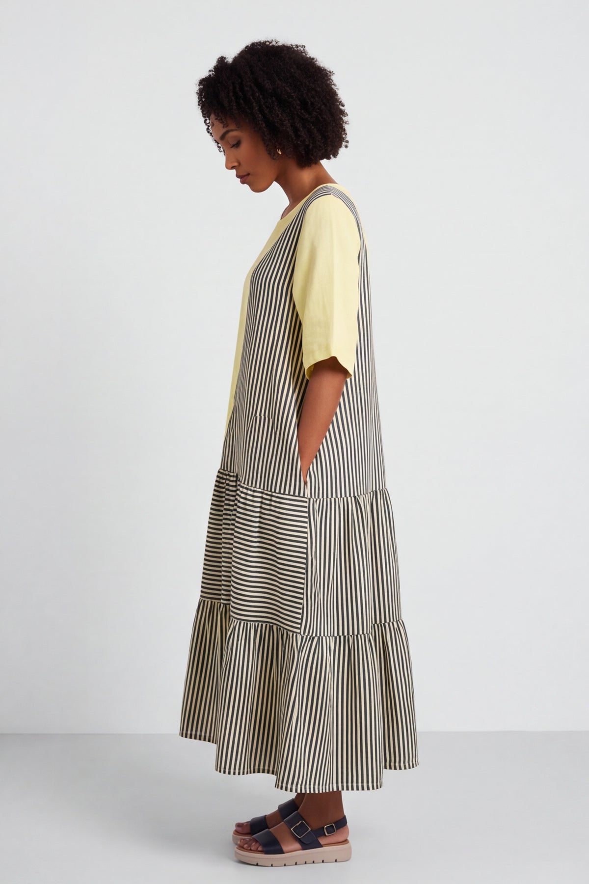 Rosa Stripe Yellow Linen Dress