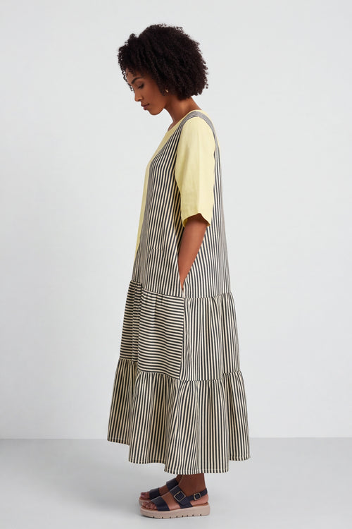 Rosa Stripe Yellow Linen Dress - Image 4