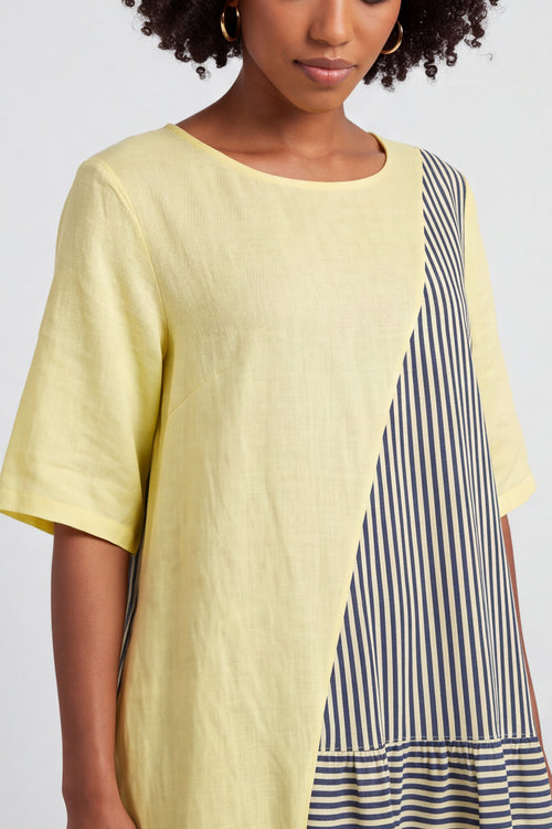 Rosa Stripe Yellow Linen Dress - Image 5