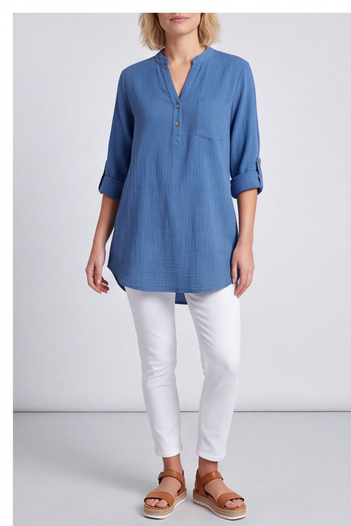 Rhiannon Crinkle Blue Cotton Top
