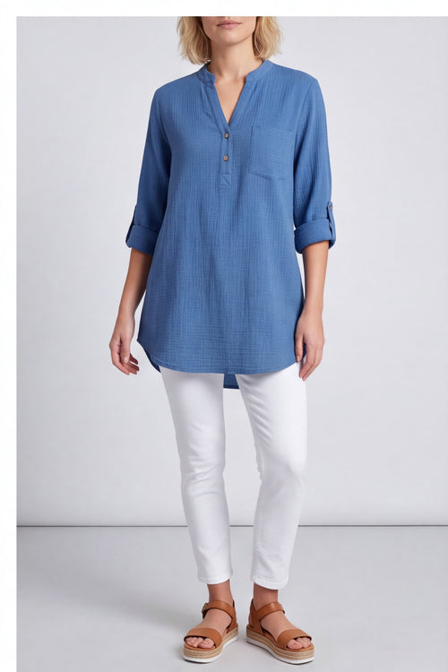 Rhiannon Crinkle Blue Cotton Top - Image 3