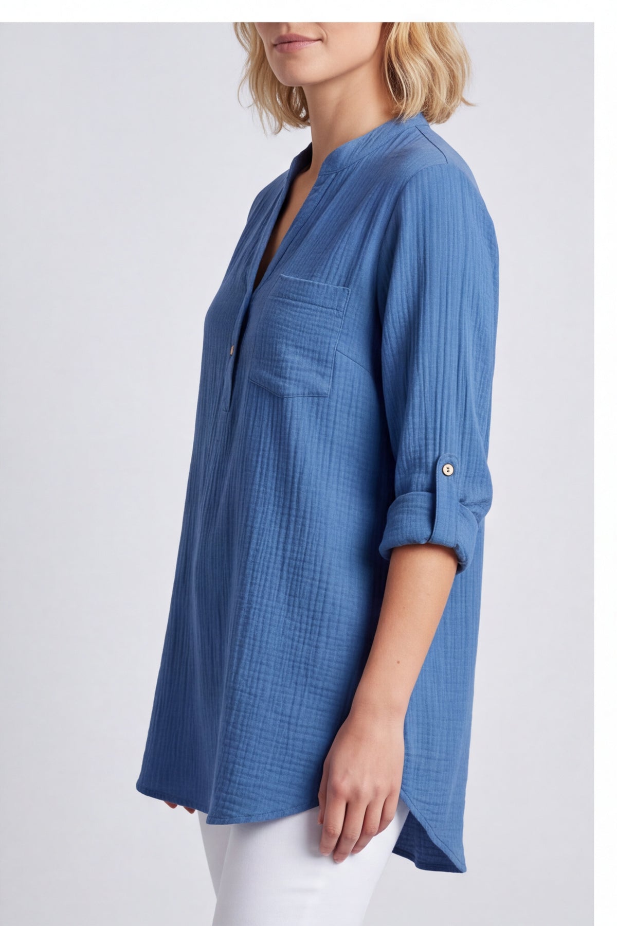 Rhiannon Crinkle Blue Cotton Top