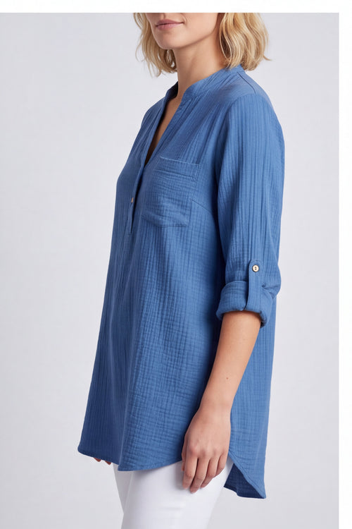 Rhiannon Crinkle Blue Cotton Top - Image 4