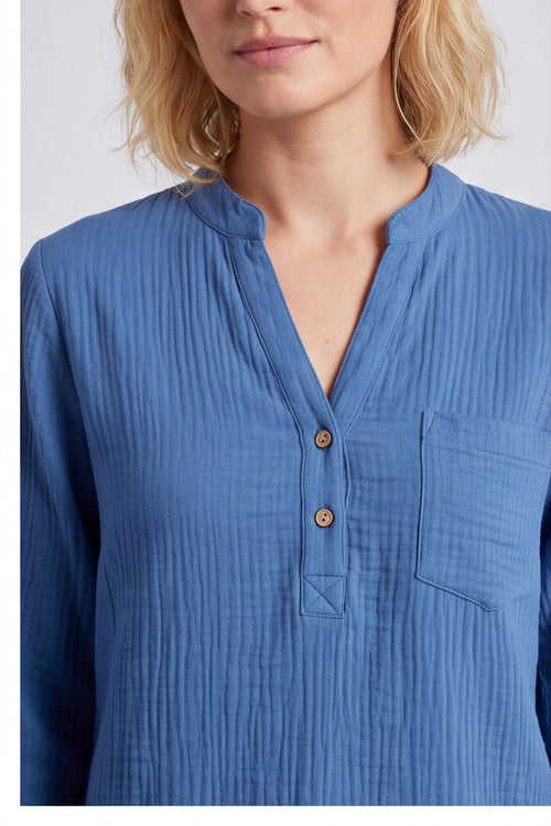 Rhiannon Crinkle Blue Cotton Top - Image 5
