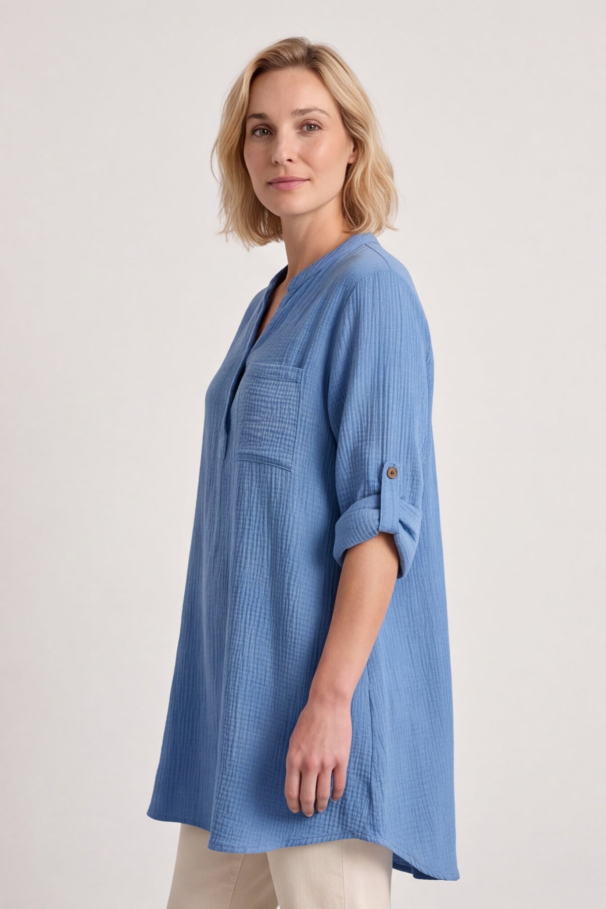 Rhiannon Crinkle Blue Cotton Top