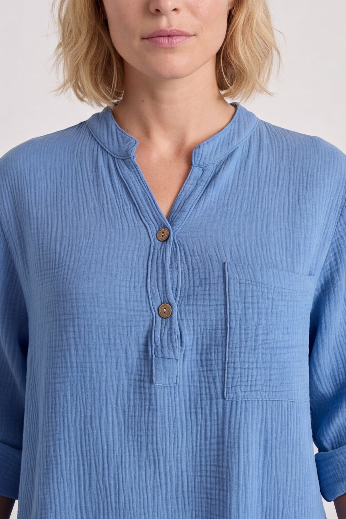 Rhiannon Crinkle Blue Cotton Top