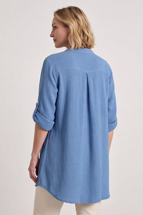 Rhiannon Crinkle Blue Cotton Top - Image 2