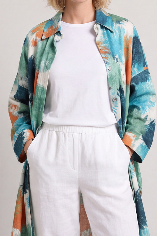 Macie Ink Print Shirt Teal - Image 4