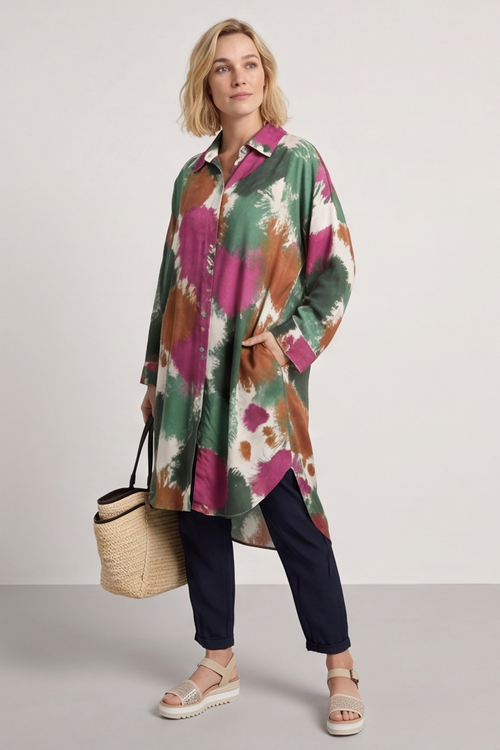 Macie Ink Print Shirt Green - Image 1