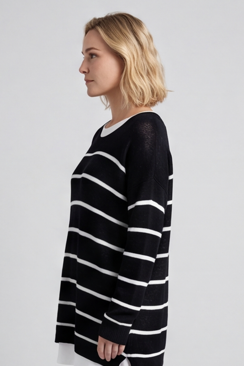 Maddison Stripe Knitted Jumper Black - Image 3