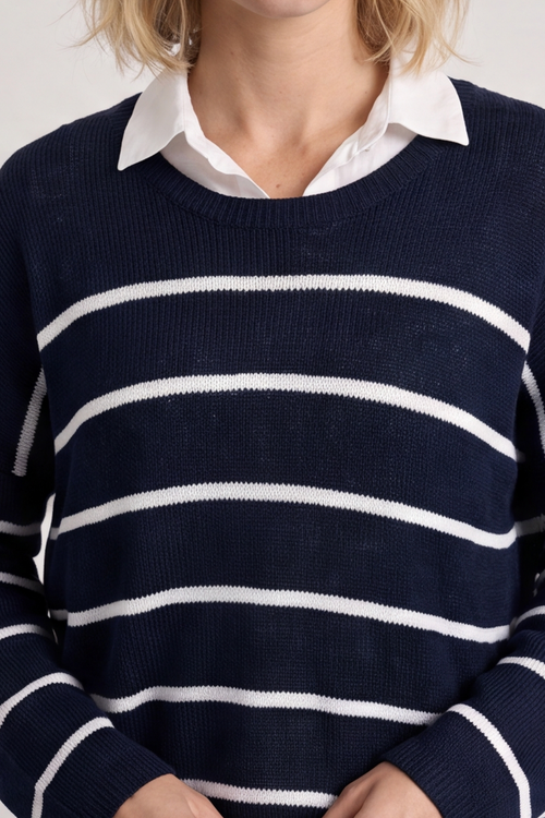 Maddison Stripe Knitted Jumper Navy - Image 3