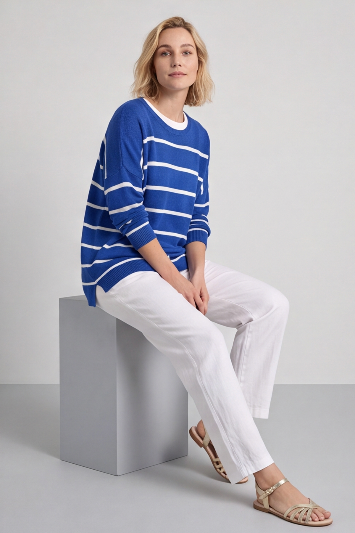 Maddison Stripe Knitted Jumper Cobalt