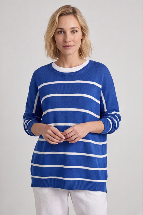 Maddison Stripe Knitted Jumper Cobalt - Image 1