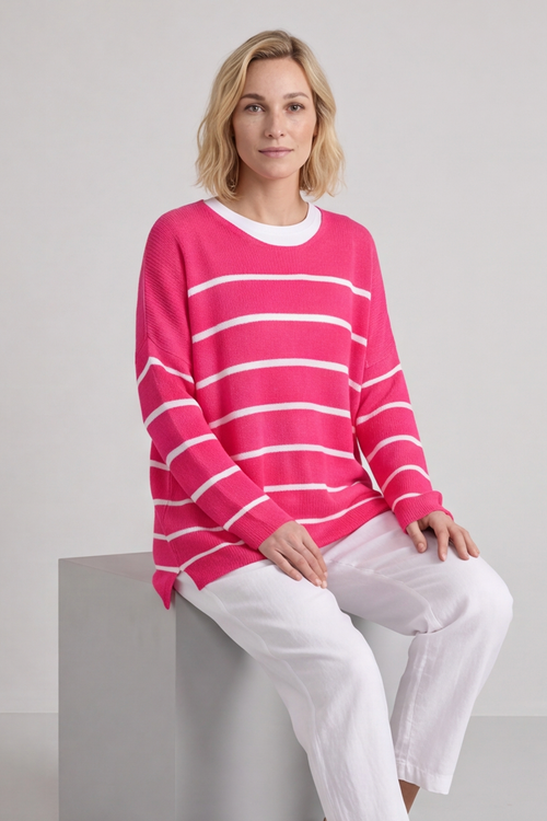 Maddison Stripe Knitted Jumper Fuchsia - Image 2
