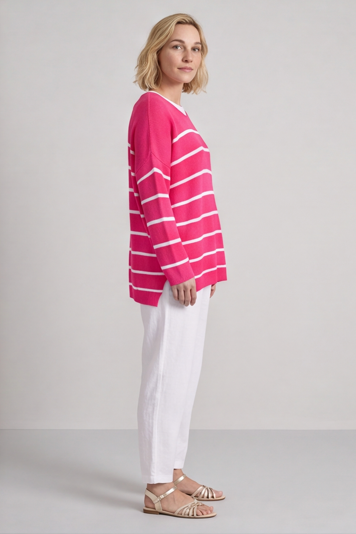 Maddison Stripe Knitted Jumper Fuchsia