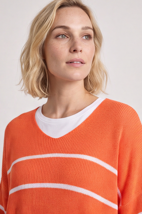Maddison Stripe Knitted Jumper Orange - Image 3