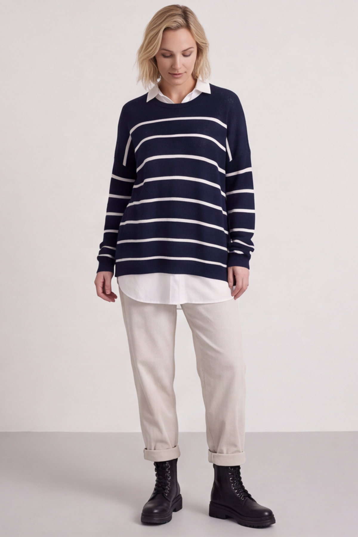 Maddison Stripe Knitted Jumper Navy