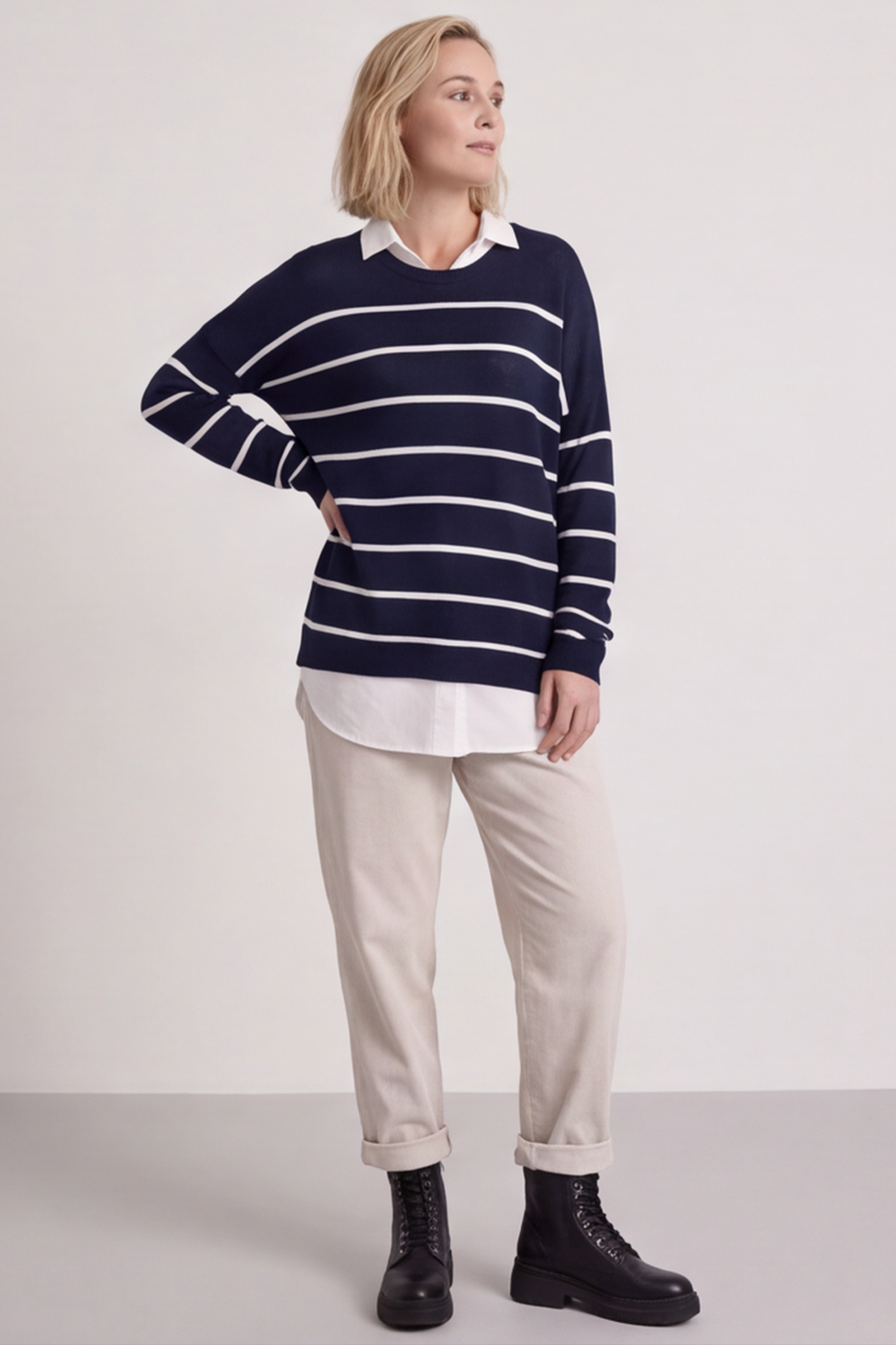 Maddison Stripe Knitted Jumper Navy