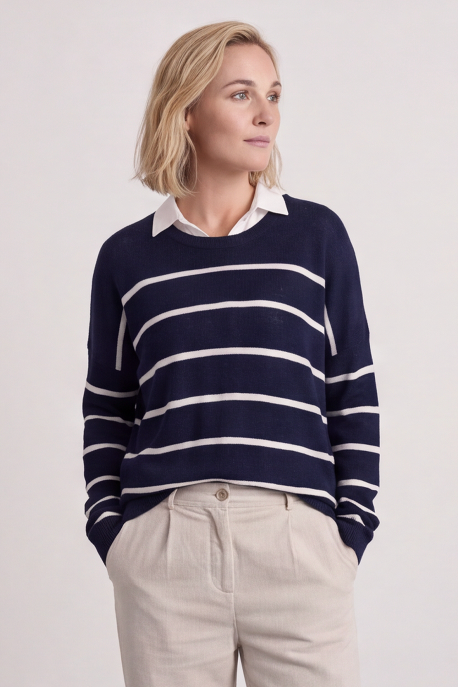 Maddison Stripe Knitted Jumper Navy