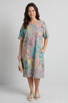 Madeline Floral Print Linen Dress Stone