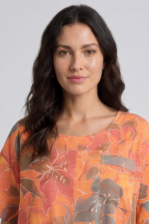 Madeline Floral Print Linen Dress Orange - Image 2