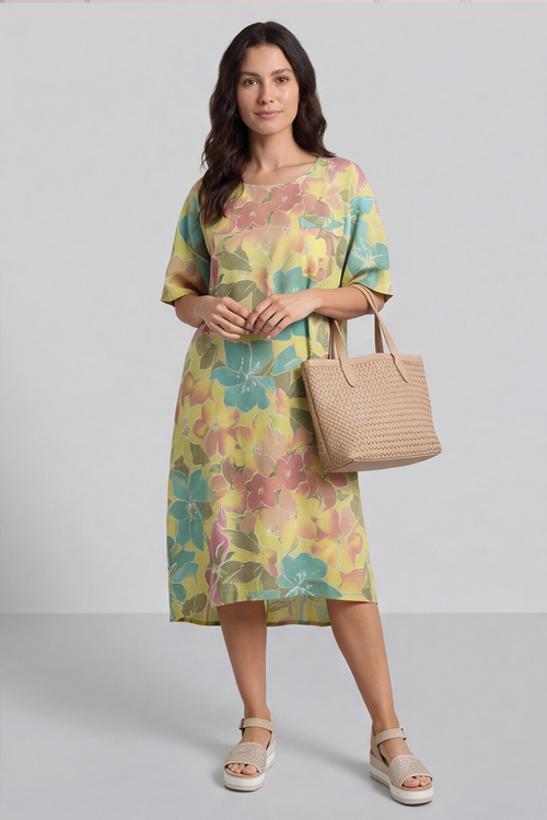 Madeline Floral Print Linen Dress Yellow - Image 2