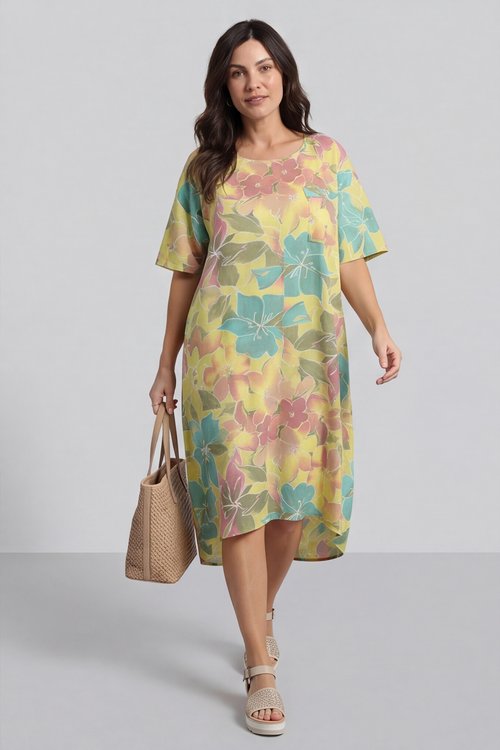 Madeline Floral Print Linen Dress Yellow - Image 5